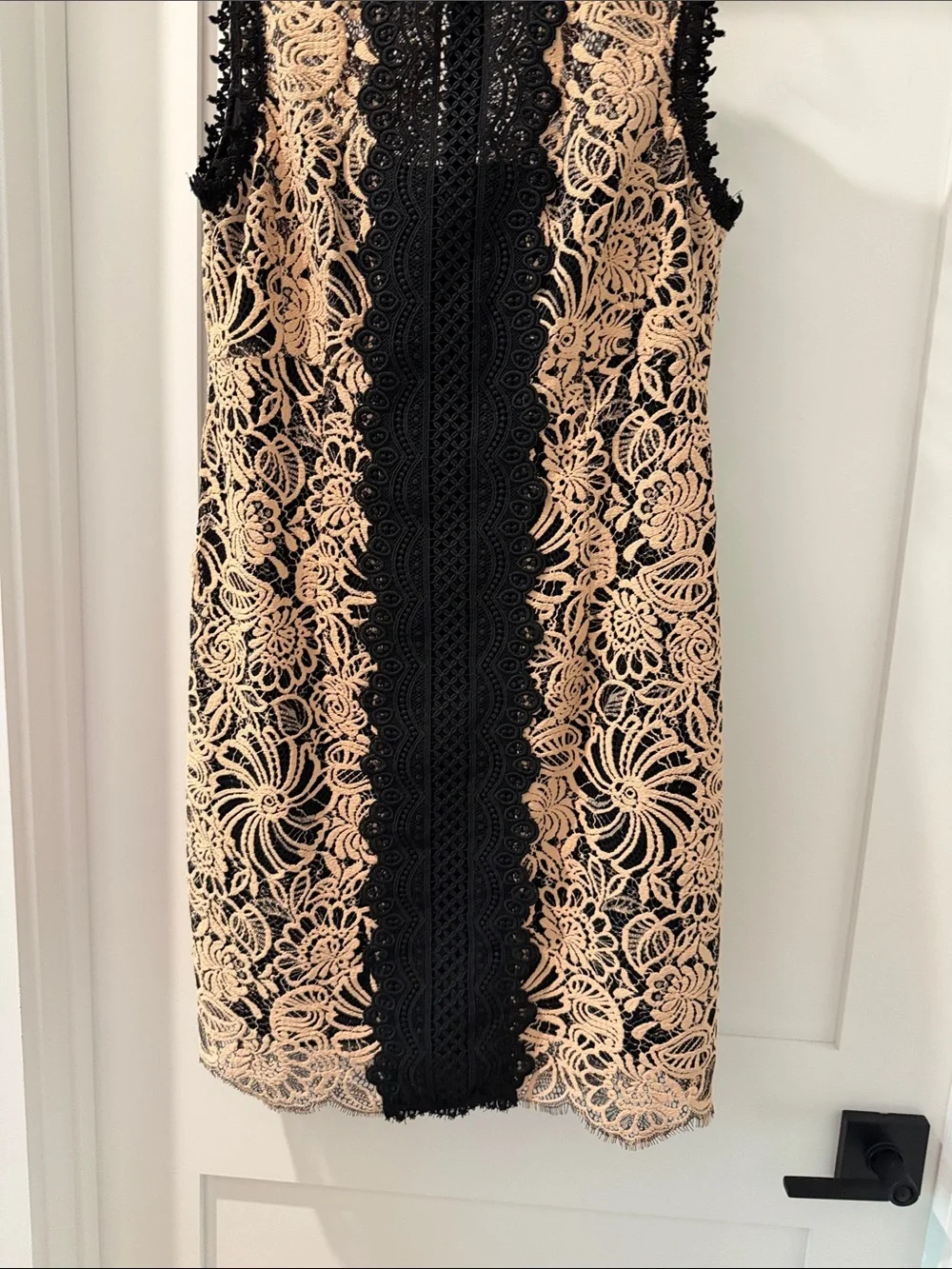 Nanette Lepore Sleeveless Black and Blush Lace Shift Dress (bw)